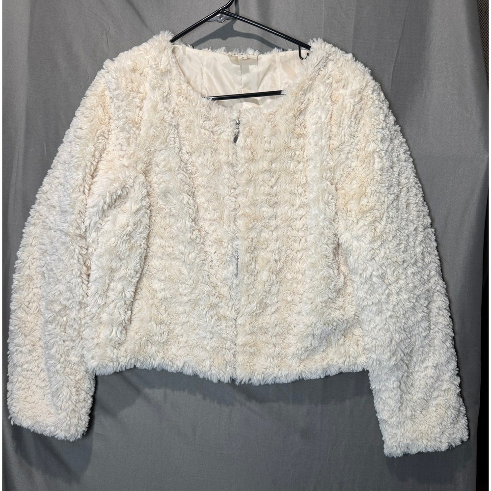 Everly Faux Fur Jacket Cream Ivory Cropped Zip Up Coat Womens Size M